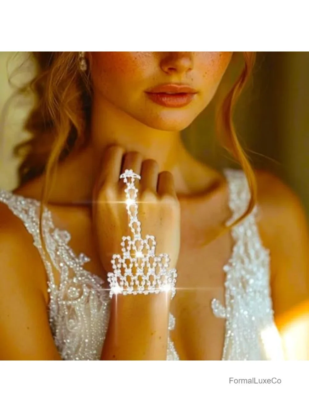 Fingerless Rhinestone Gloves Sparkly Crystal Wedding Hand Chain Accessories